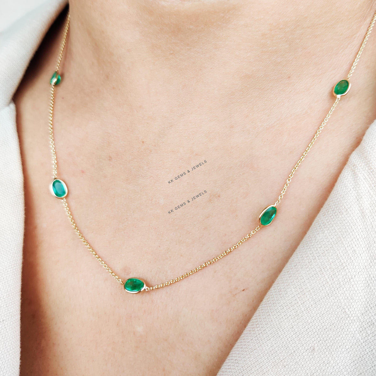 14K Solid Yellow Gold Natural Emerald Necklace, May Birthstone, Dainty Gemstone, Anniversary Gift
