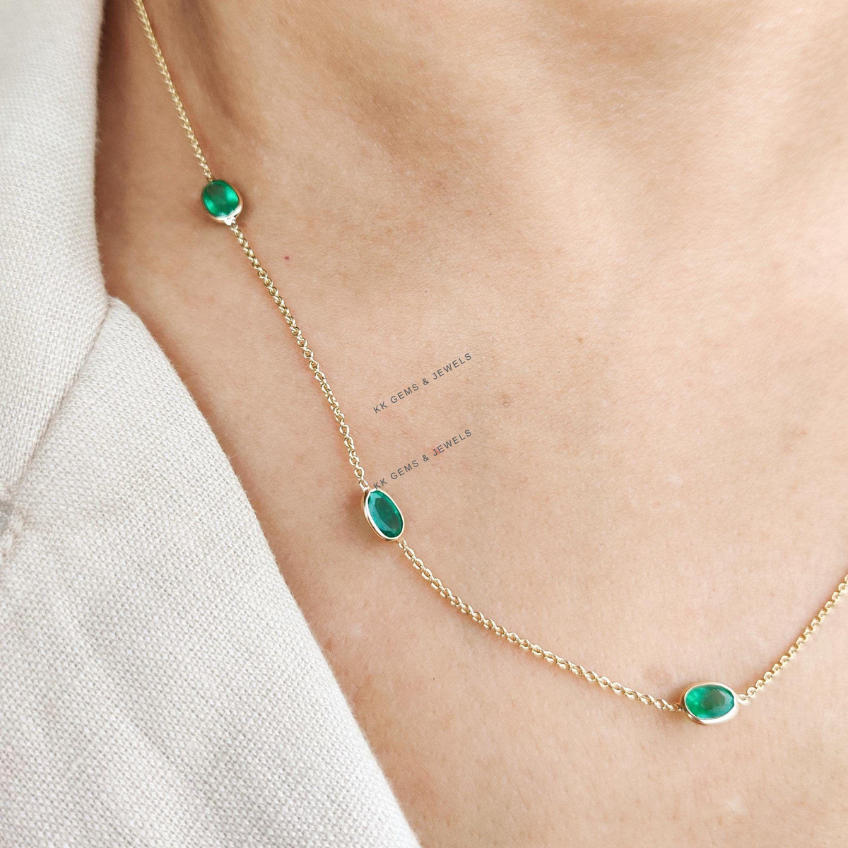 14K Solid Yellow Gold Natural Emerald Necklace, May Birthstone, Dainty Gemstone, Anniversary Gift