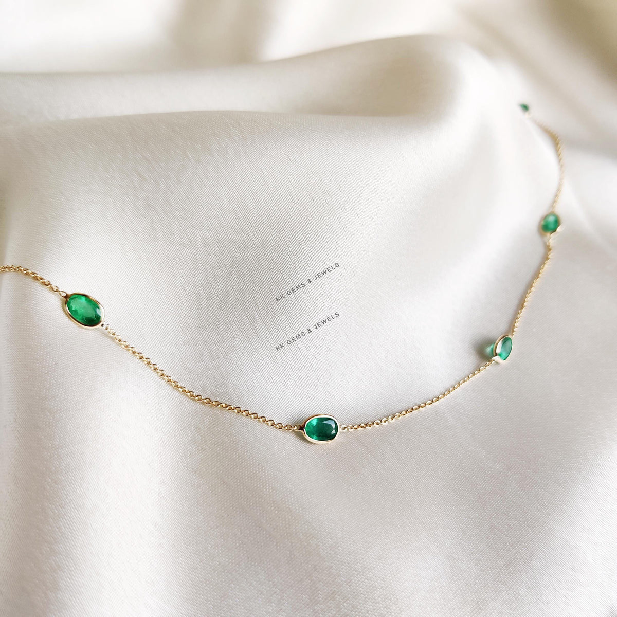 14K Solid Yellow Gold Natural Emerald Necklace, May Birthstone, Dainty Gemstone, Anniversary Gift