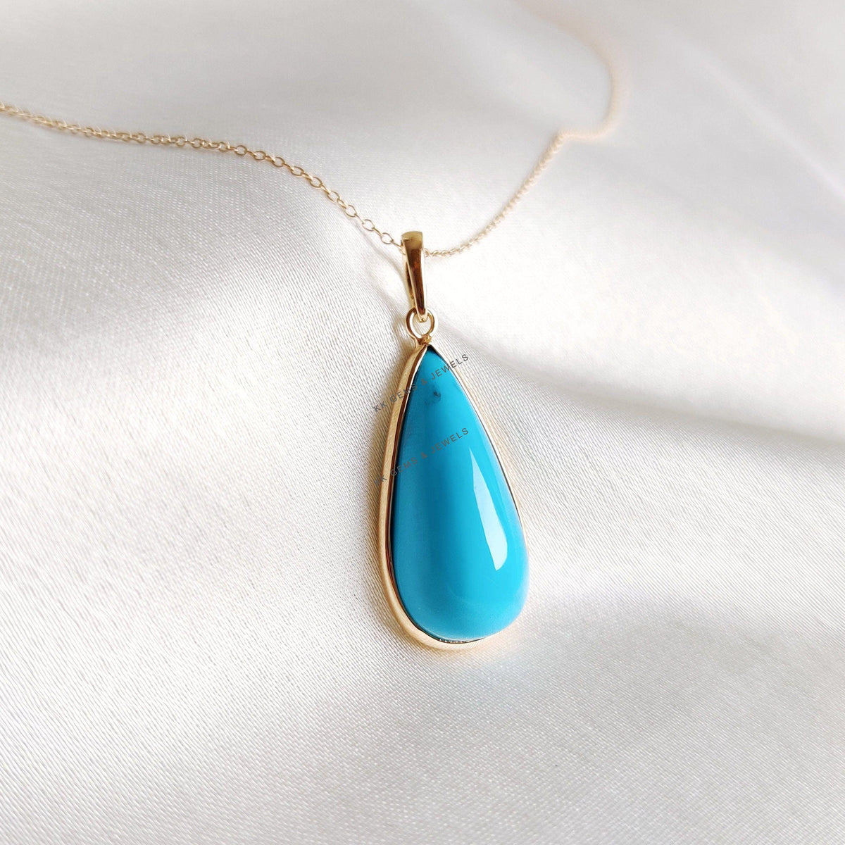 Natural Sleeping Beauty Turquoise Pendant, 14K Solid Yellow Gold Pendant, December Birthstone, Christmas Present