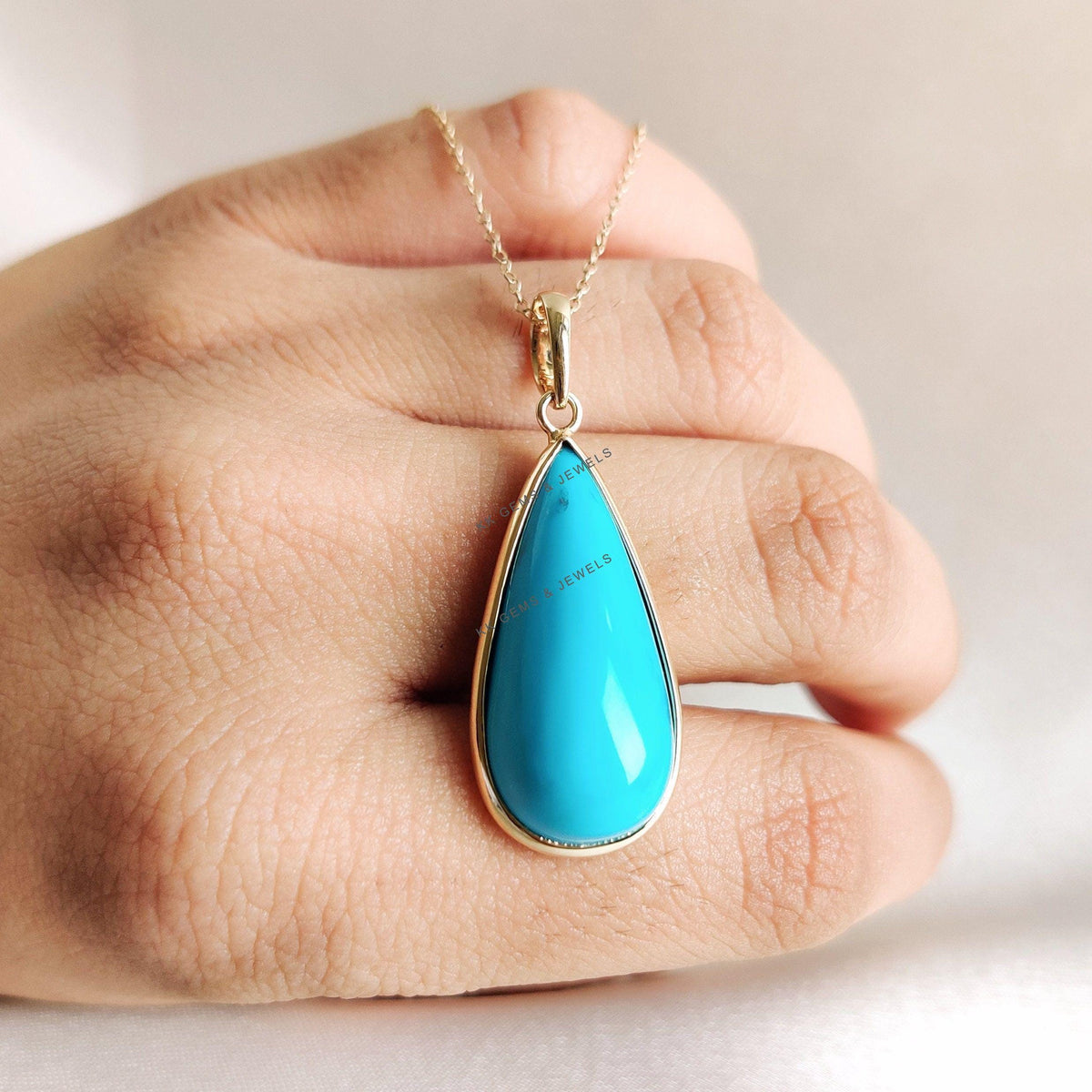 Natural Sleeping Beauty Turquoise Pendant, 14K Solid Yellow Gold Pendant, December Birthstone, Christmas Present