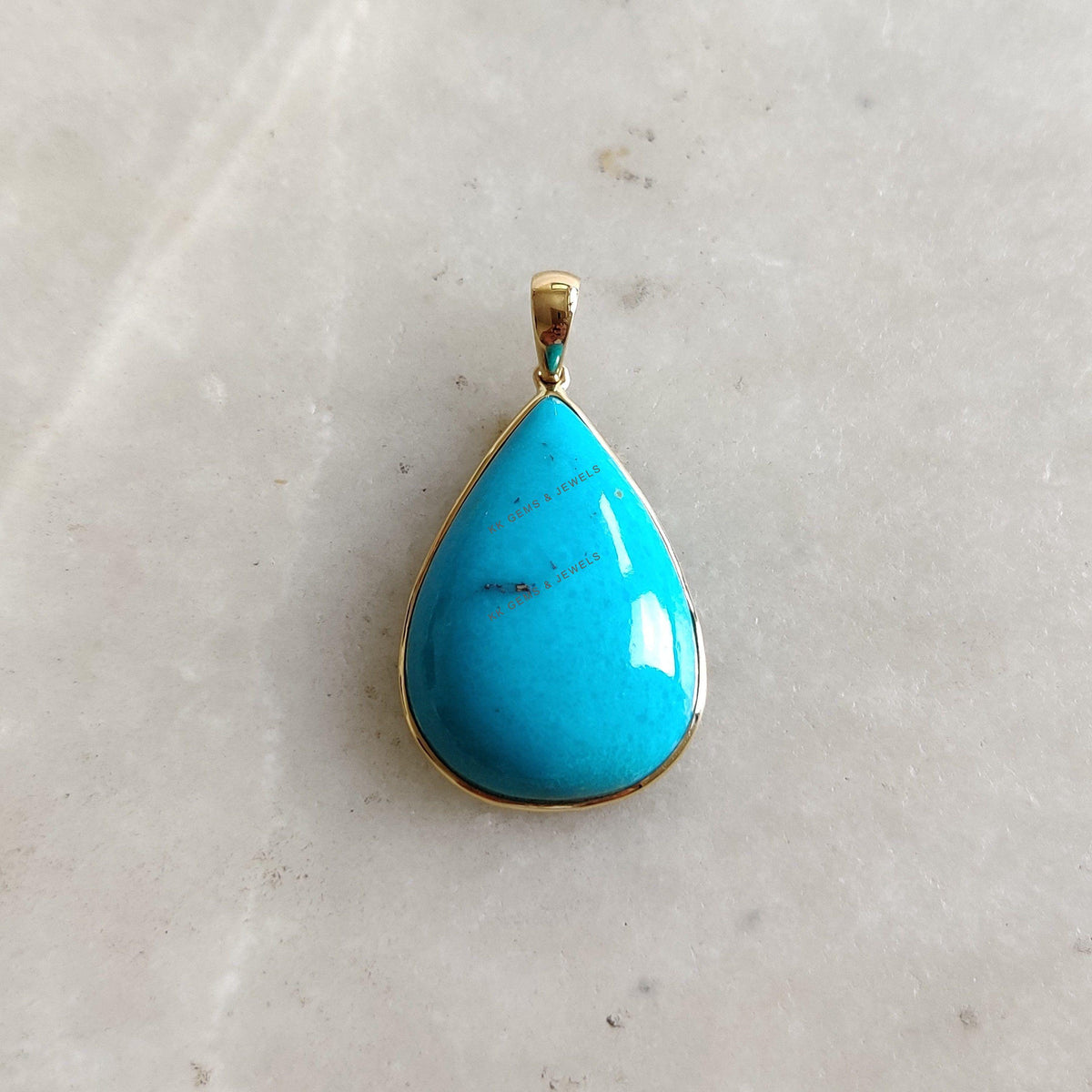 Natural Sleeping Beauty Turquoise Pendant, 14K Solid Yellow Gold Bezel Pendant, December Birthstone, Christmas Present