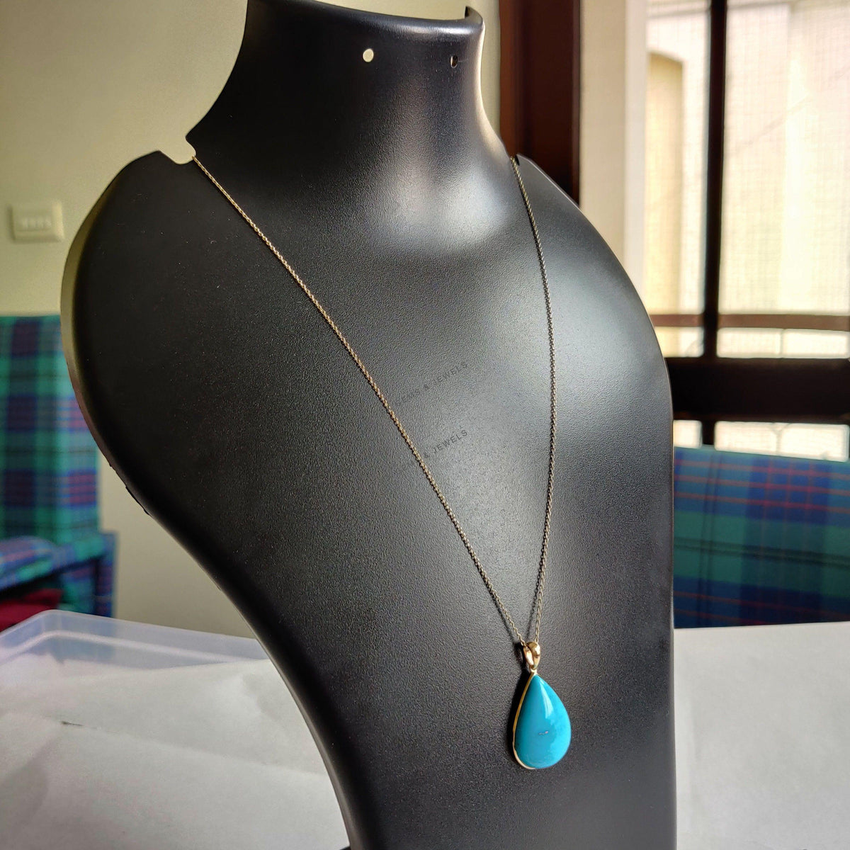 Natural Sleeping Beauty Turquoise Pendant, 14K Solid Yellow Gold Bezel Pendant, December Birthstone, Christmas Present