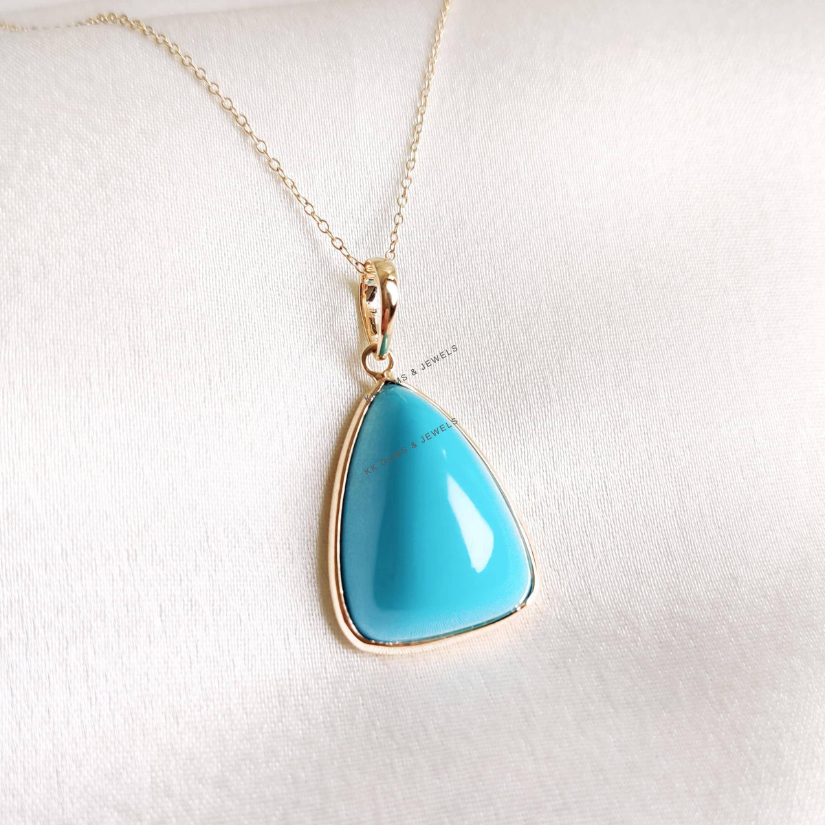 Natural Sleeping Beauty Turquoise Pendant, 14K Solid Yellow Gold Pendant, December Birthstone, Chrsitmas Present