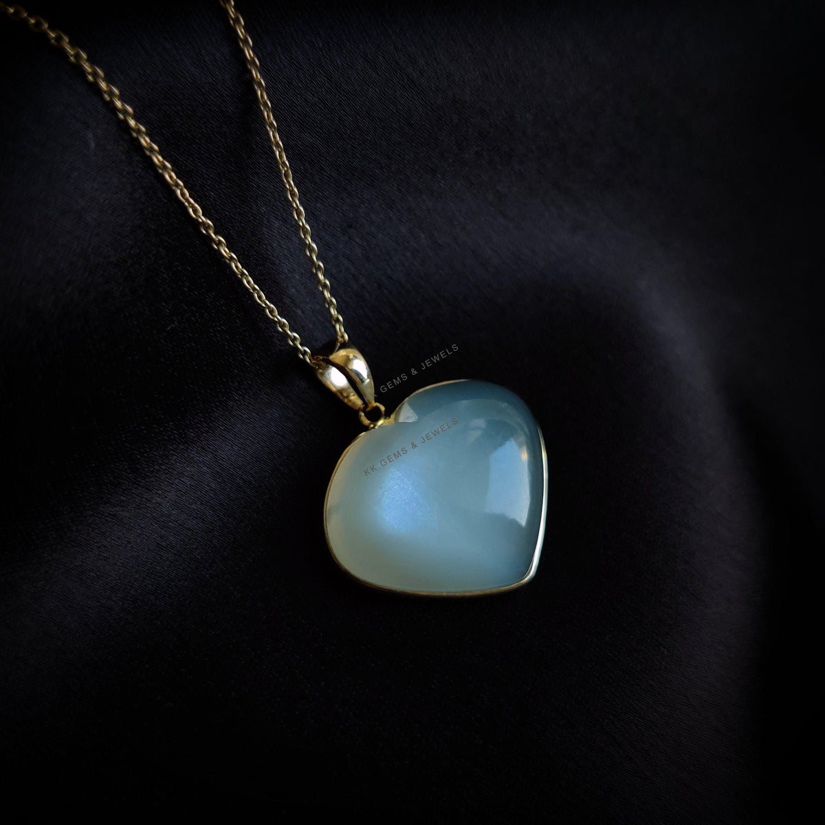 Natural White Moonstone Heart Pendant, 14K Solid Yellow Gold Pendant, June Birthstone, Christmas Present