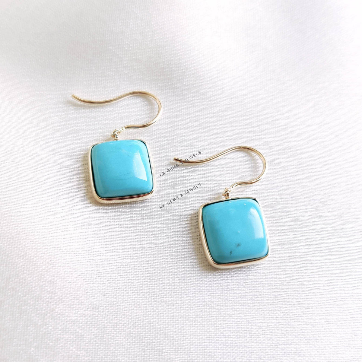 Natural Sleeping Beauty Turquoise Earrings, 14K Solid Yellow Gold, December Birthstone, Christmas Present