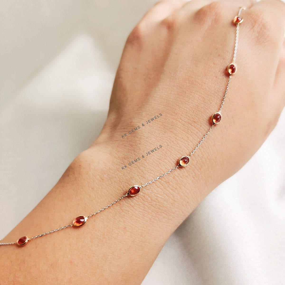 14K Solid Yellow Gold Natural Orange Sapphire Bracelet, September Birthstone Jewelry, Christmas Present