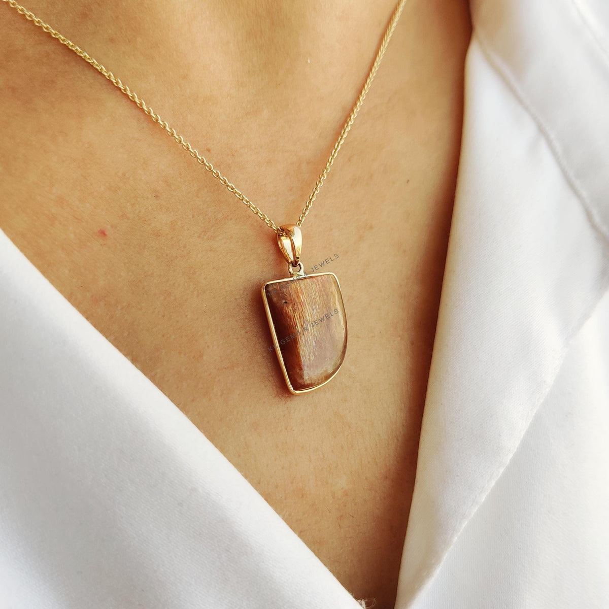 14K Solid Yellow Gold Natural Sunstone Pendant, July August Birthstone Feldspar Crystal Pendant, Christmas Present