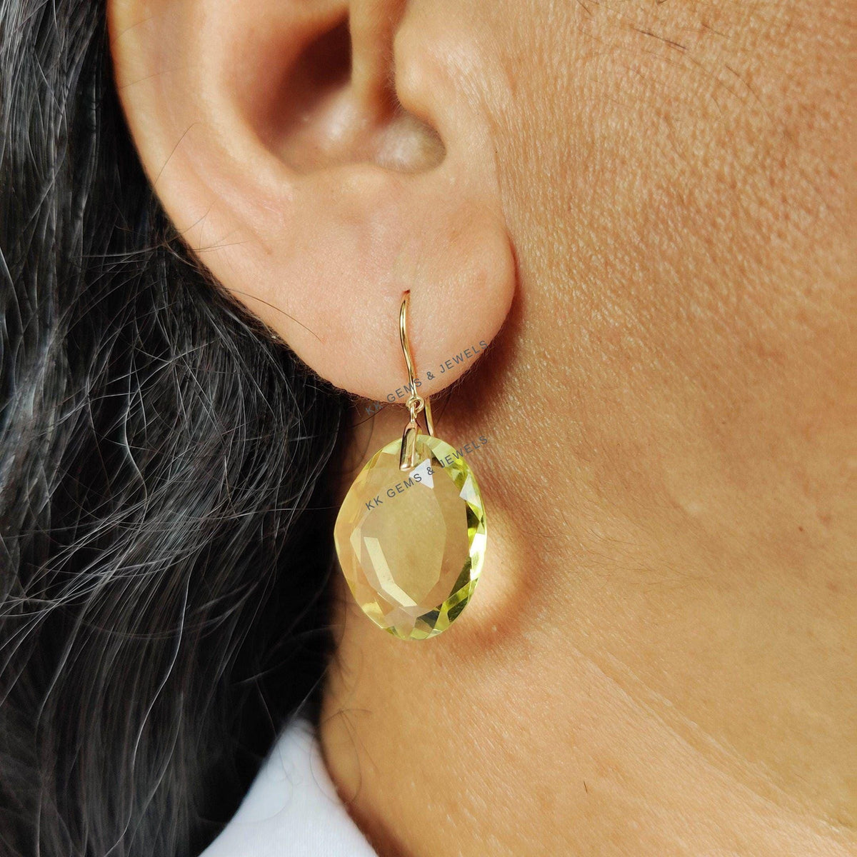 Natural Lemon Quartz Earrings, 14K Solid Yellow Gold Earrings, Oval Cut Gemstone, Christmas Present