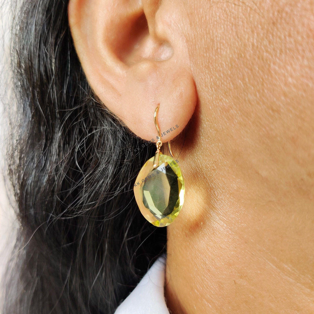 Natural Lemon Quartz Earrings, 14K Solid Yellow Gold Earrings, Oval Cut Gemstone, Christmas Present