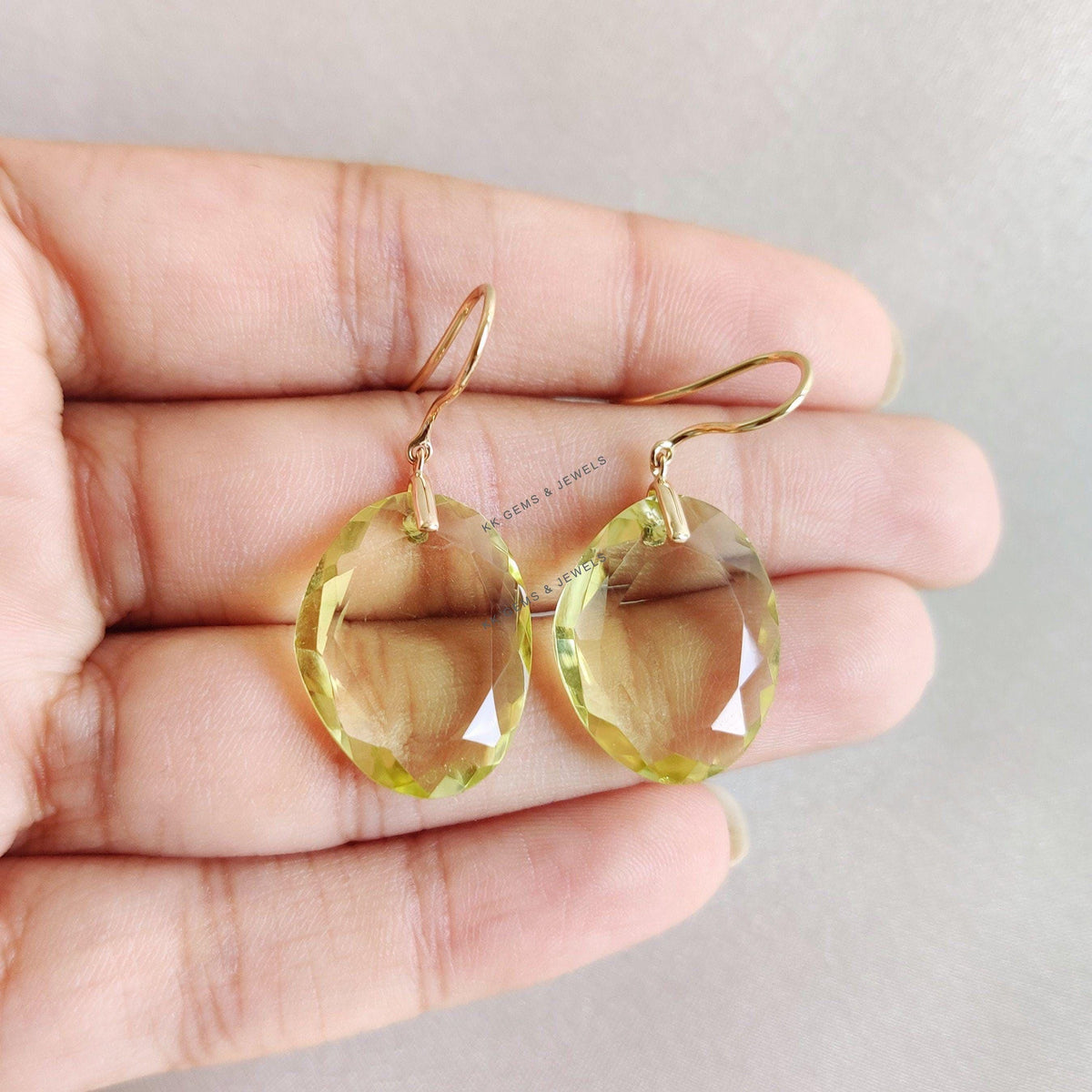 Natural Lemon Quartz Earrings, 14K Solid Yellow Gold Earrings, Oval Cut Gemstone, Christmas Present