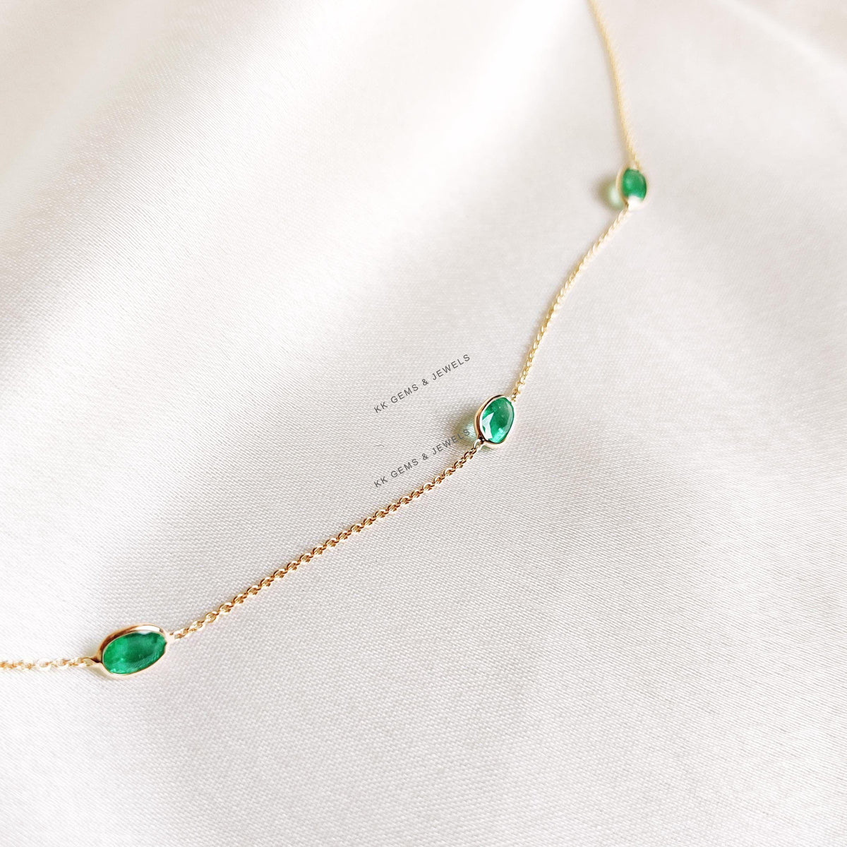 14K Solid Yellow Gold Natural Emerald Necklace, May Birthstone, Dainty Gemstone, Anniversary Gift