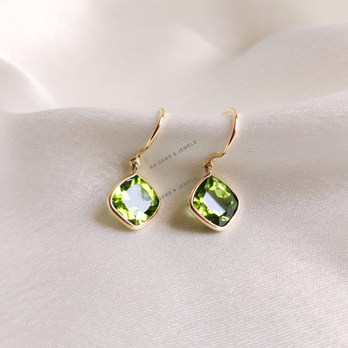 14K Solid Yellow Gold Natural Peridot Earrings, August Birthstone Jewelry, Christmas Present