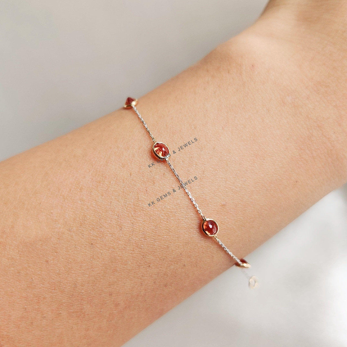 14K Solid Yellow Gold Natural Orange Sapphire Bracelet, September Birthstone Jewelry, Christmas Present