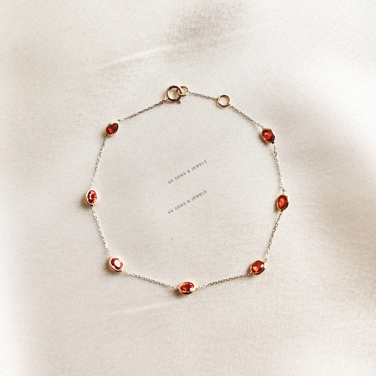 14K Solid Yellow Gold Natural Orange Sapphire Bracelet, September Birthstone Jewelry, Christmas Present