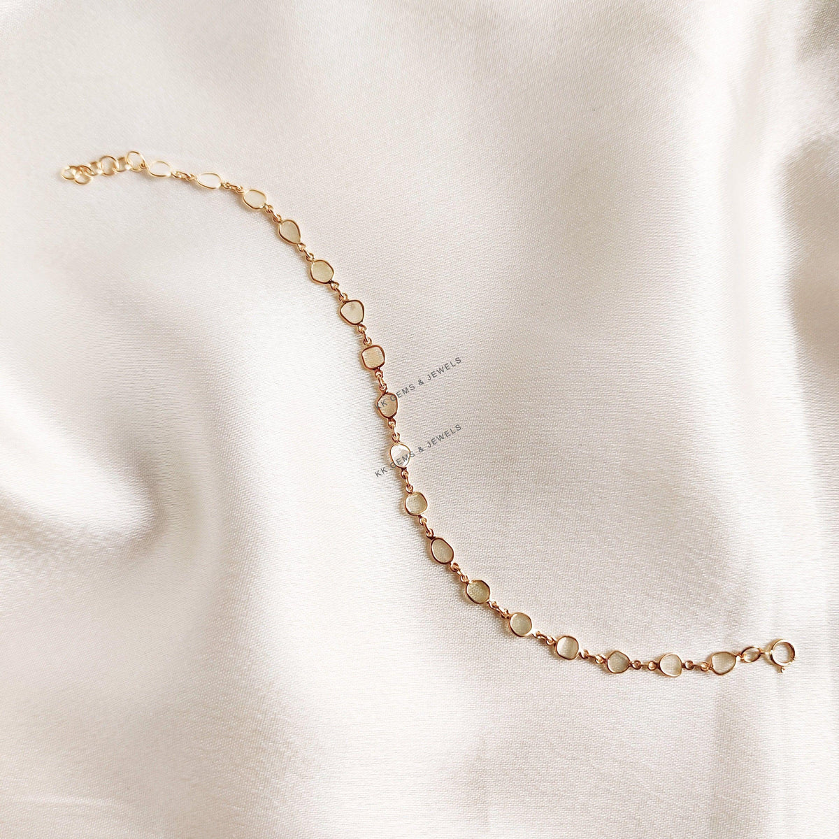 14K Solid Yellow Gold Natural Diamond Polki Slice Bracelet, April Birthstone, Christmas Present