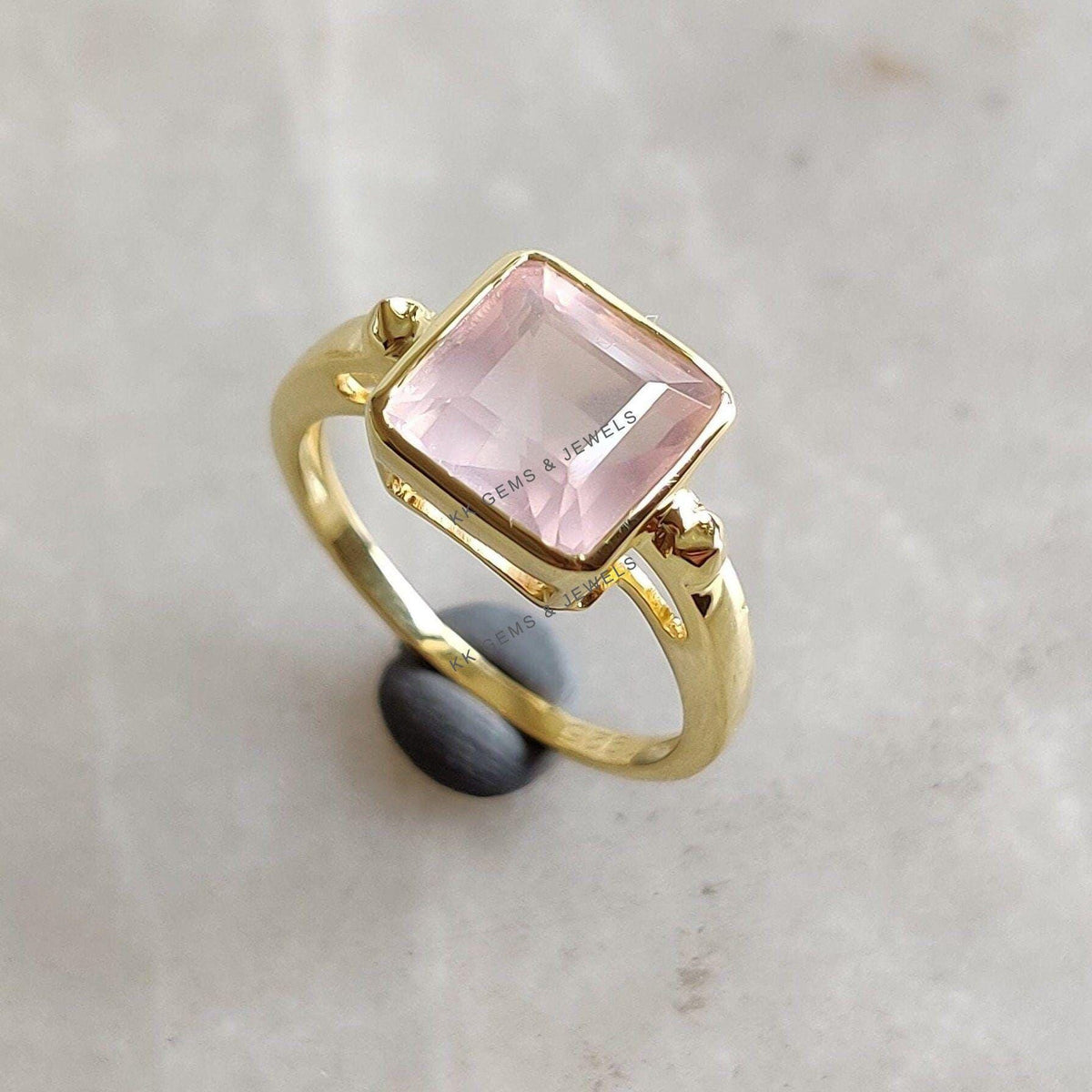 Natural Rose Quartz Ring, 14K Solid Yellow Gold Ring, January Birthstone, Christmas Present