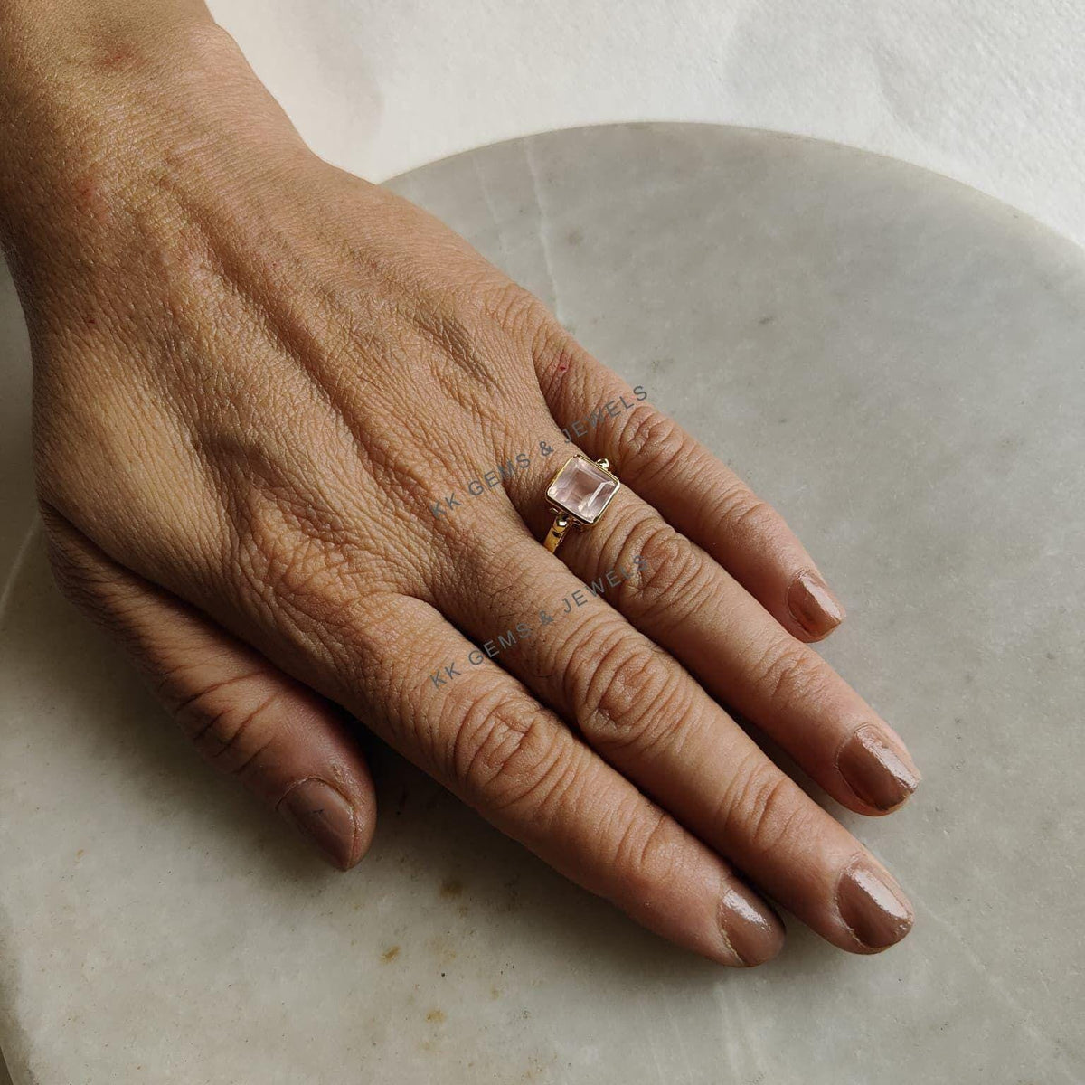 Natural Rose Quartz Ring, 14K Solid Yellow Gold Ring, January Birthstone, Christmas Present