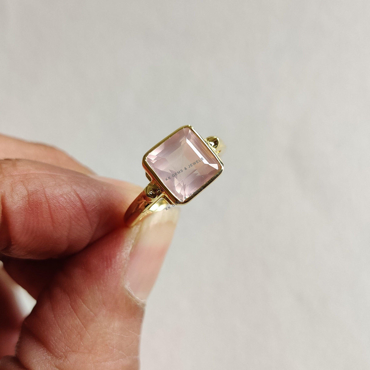 Natural Rose Quartz Ring, 14K Solid Yellow Gold Ring, January Birthstone, Christmas Present