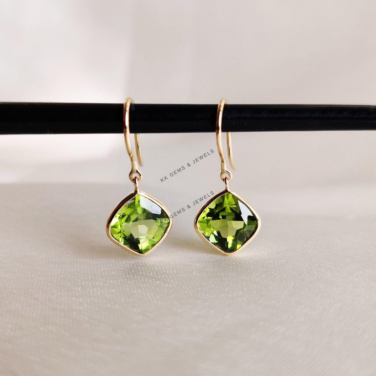 14K Solid Yellow Gold Natural Peridot Earrings, August Birthstone Jewelry, Christmas Present
