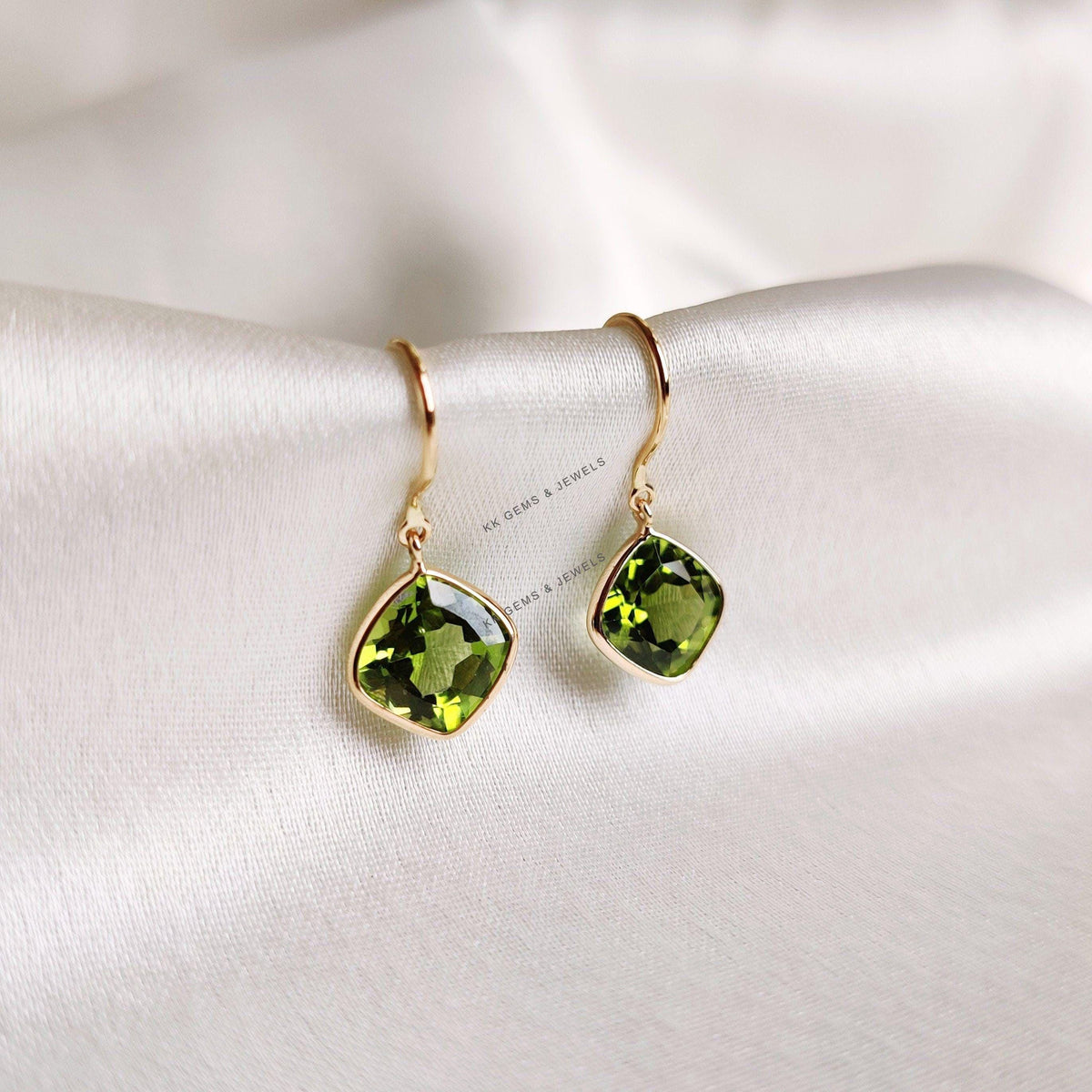 14K Solid Yellow Gold Natural Peridot Earrings, August Birthstone Jewelry, Christmas Present