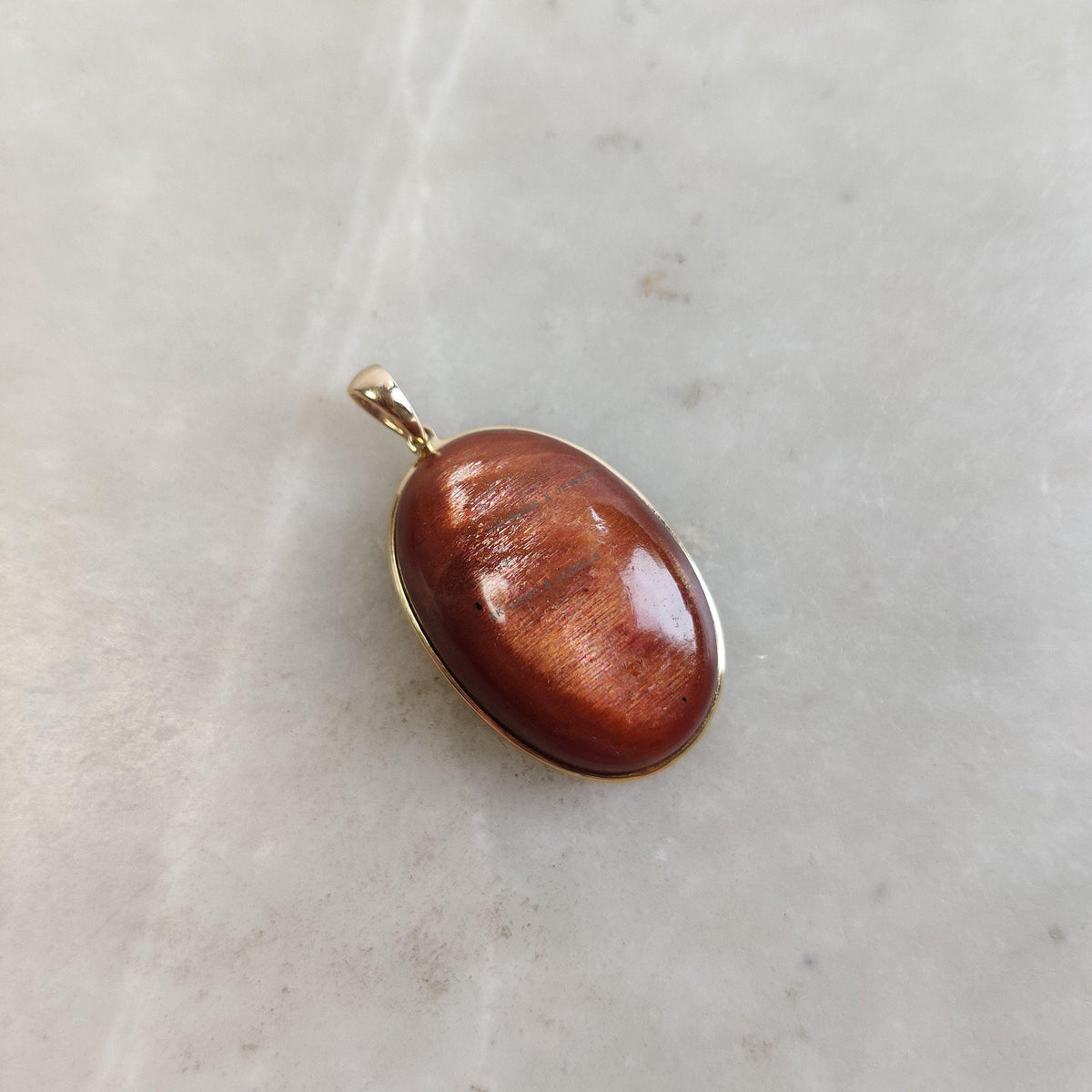 14K Solid Yellow Gold Natural Sunstone Pendant, Oval Cabochon, July August Birthstone, Christmas Present