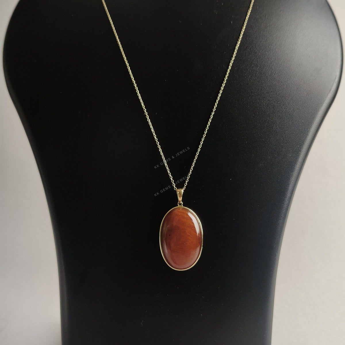 14K Solid Yellow Gold Natural Sunstone Pendant, Oval Cabochon, July August Birthstone, Christmas Present