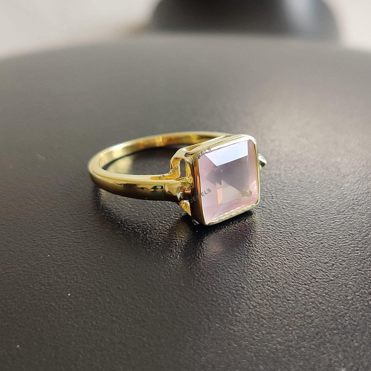 Natural Rose Quartz Ring, 14K Solid Yellow Gold Ring, January Birthstone, Christmas Present
