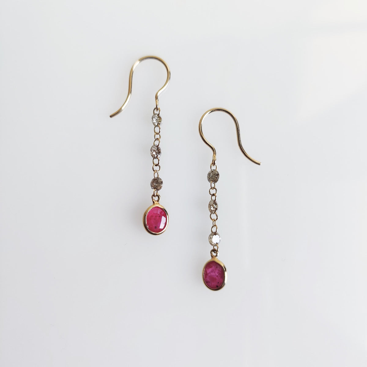 Natural Ruby & Diamond Earrings, 14K Solid Yellow Gold Earrings, July April Birthstone, Christmas Present
