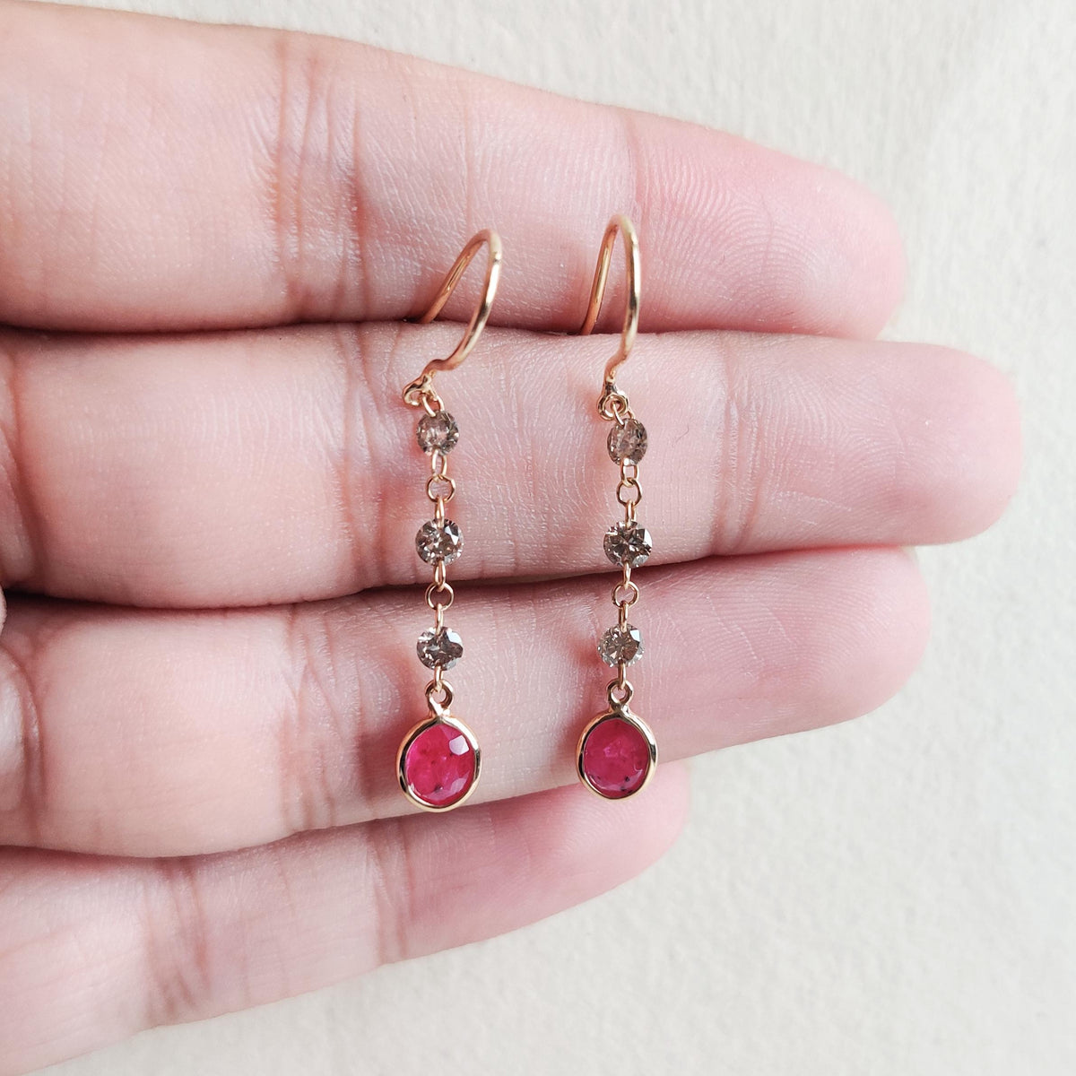 Natural Ruby & Diamond Earrings, 14K Solid Yellow Gold Earrings, July April Birthstone, Christmas Present
