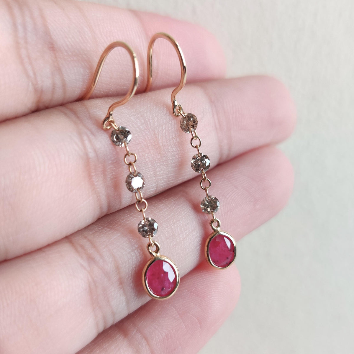 Natural Ruby & Diamond Earrings, 14K Solid Yellow Gold Earrings, July April Birthstone, Christmas Present