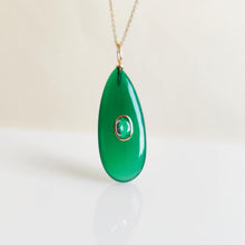 Natural Green Onyx & Aquamarine Pendant, 14K Solid Yellow Gold Pendant, March May Birthstone Pendant, Christmas Present
