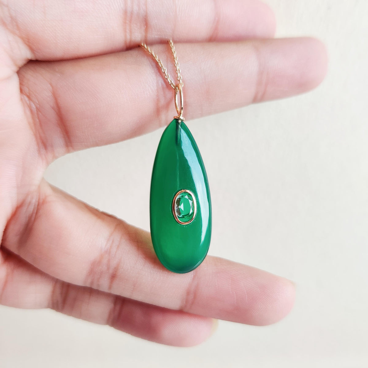 Natural Green Onyx & Aquamarine Pendant, 14K Solid Yellow Gold Pendant, March May Birthstone Pendant, Christmas Present
