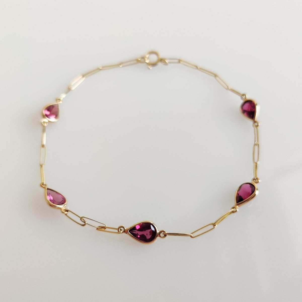 14K Solid Yellow Gold Natural Pink Tourmaline Bezel Bracelet, October Birthstone, Christmas Present