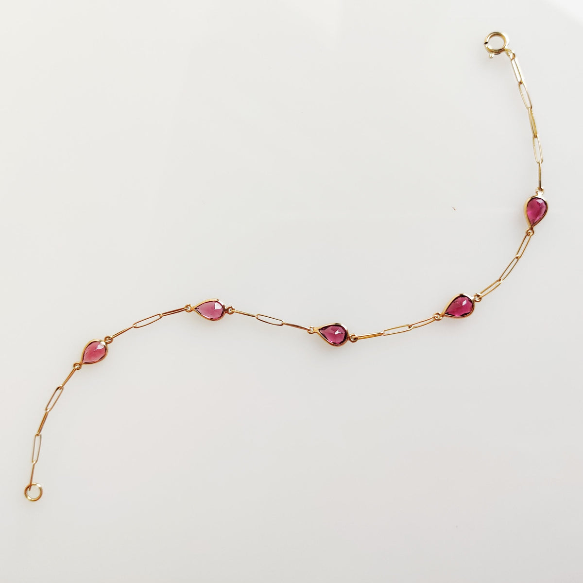 14K Solid Yellow Gold Natural Pink Tourmaline Bezel Bracelet, October Birthstone, Christmas Present