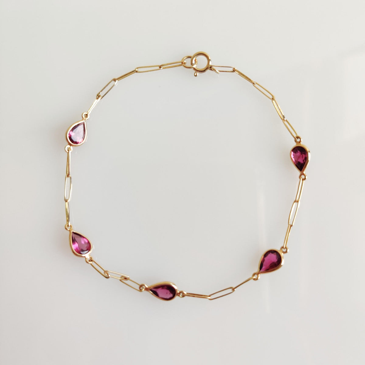14K Solid Yellow Gold Natural Pink Tourmaline Bezel Bracelet, October Birthstone, Christmas Present
