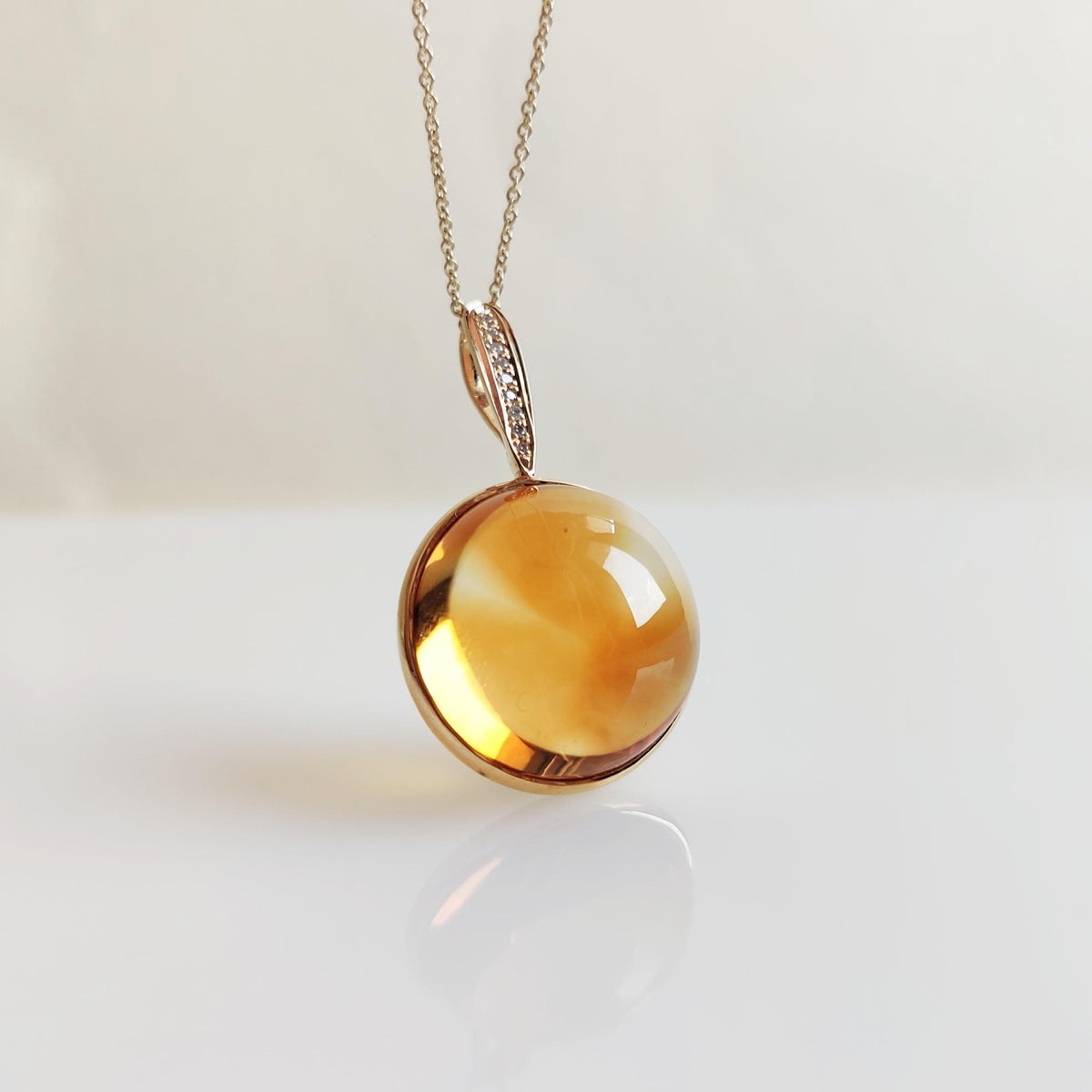 Natural Citrine & Diamond Pendant, 14K Solid Yellow Gold Bezel Pendant, November Birthstone, Christmas Gift, Natural Citrine Diamond Jewelry