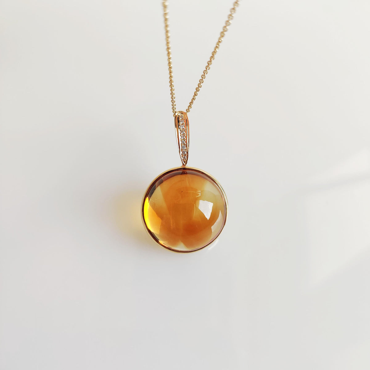 Natural Citrine & Diamond Pendant, 14K Solid Yellow Gold Bezel Pendant, November Birthstone, Christmas Gift, Natural Citrine Diamond Jewelry