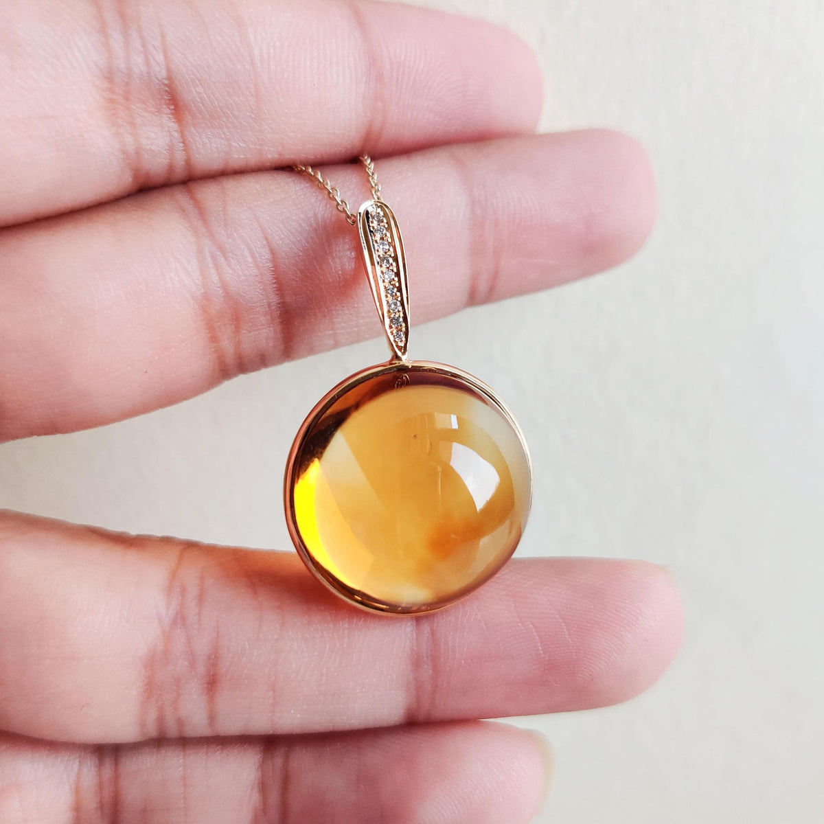 Natural Citrine & Diamond Pendant, 14K Solid Yellow Gold Bezel Pendant, November Birthstone, Christmas Gift, Natural Citrine Diamond Jewelry