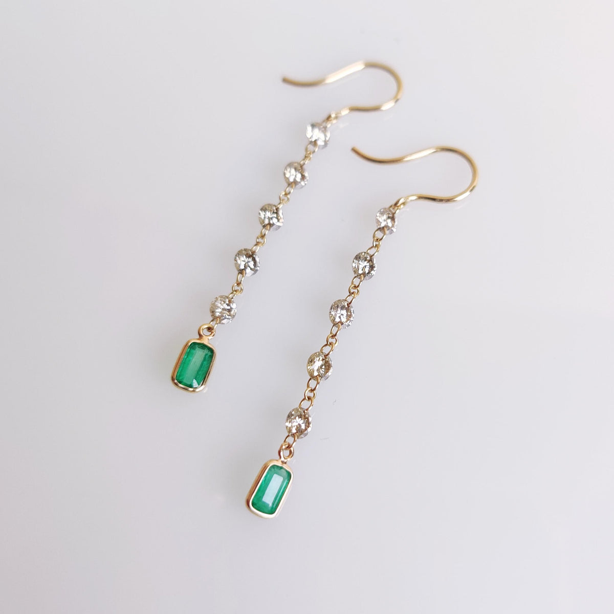 Natural Emerald & Diamond Earrings, 14K Solid Yellow Gold Earrings, May Birthstone, Anniversary Gift