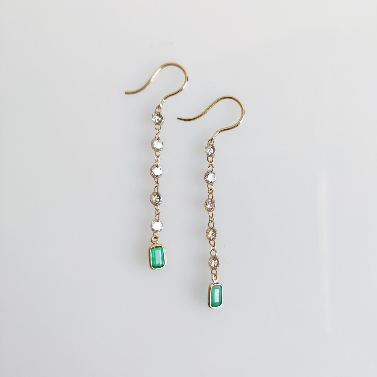 Natural Emerald & Diamond Earrings, 14K Solid Yellow Gold Earrings, May Birthstone, Anniversary Gift