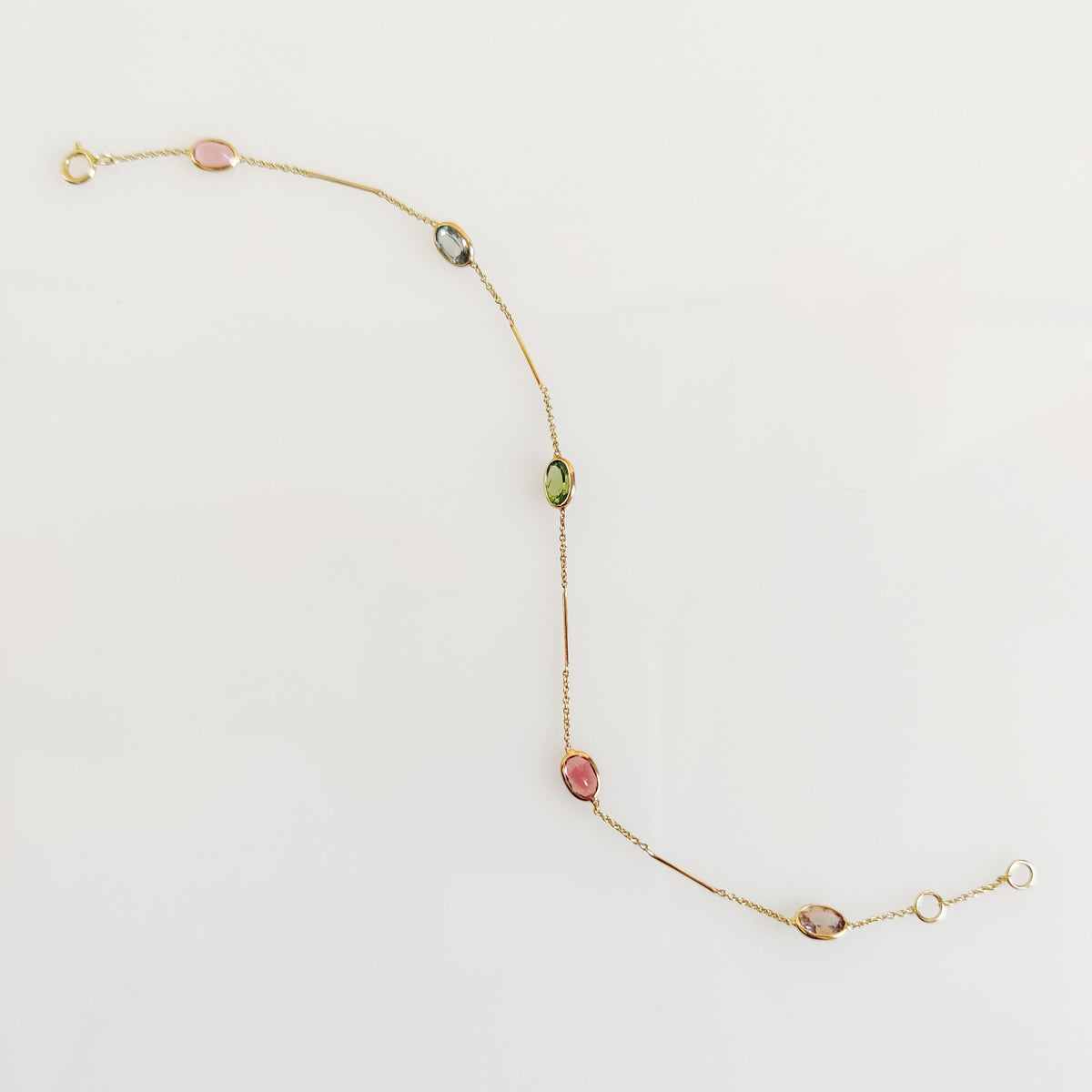 14K Solid Yellow Gold Natural Multi-Tourmaline Bezel Bracelet, October Birthstone Jewelry, Christmas Present