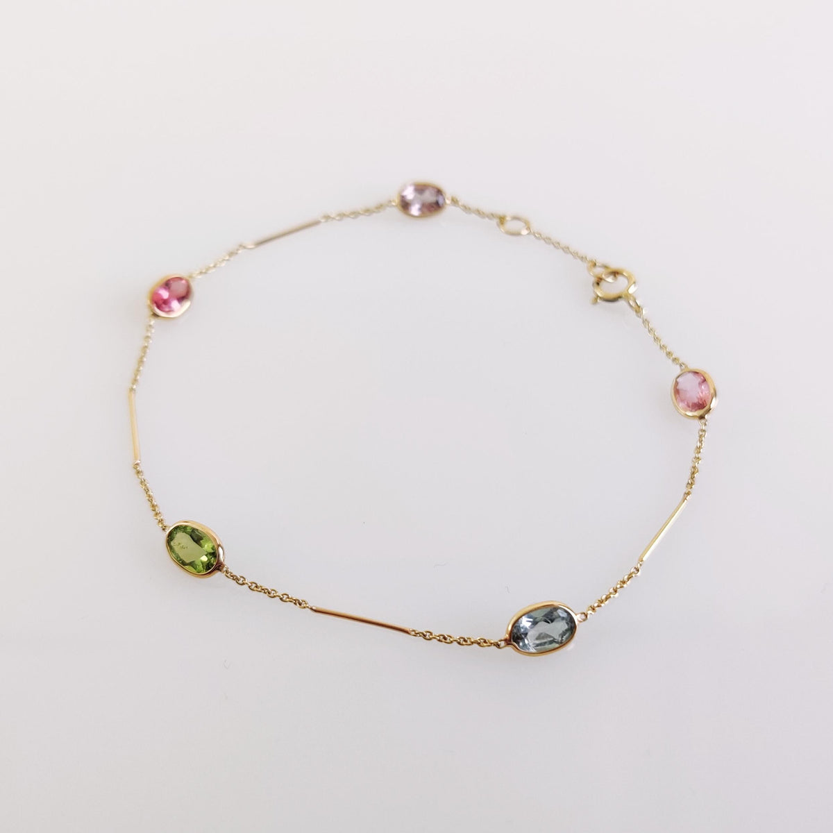 14K Solid Yellow Gold Natural Multi-Tourmaline Bezel Bracelet, October Birthstone Jewelry, Christmas Present