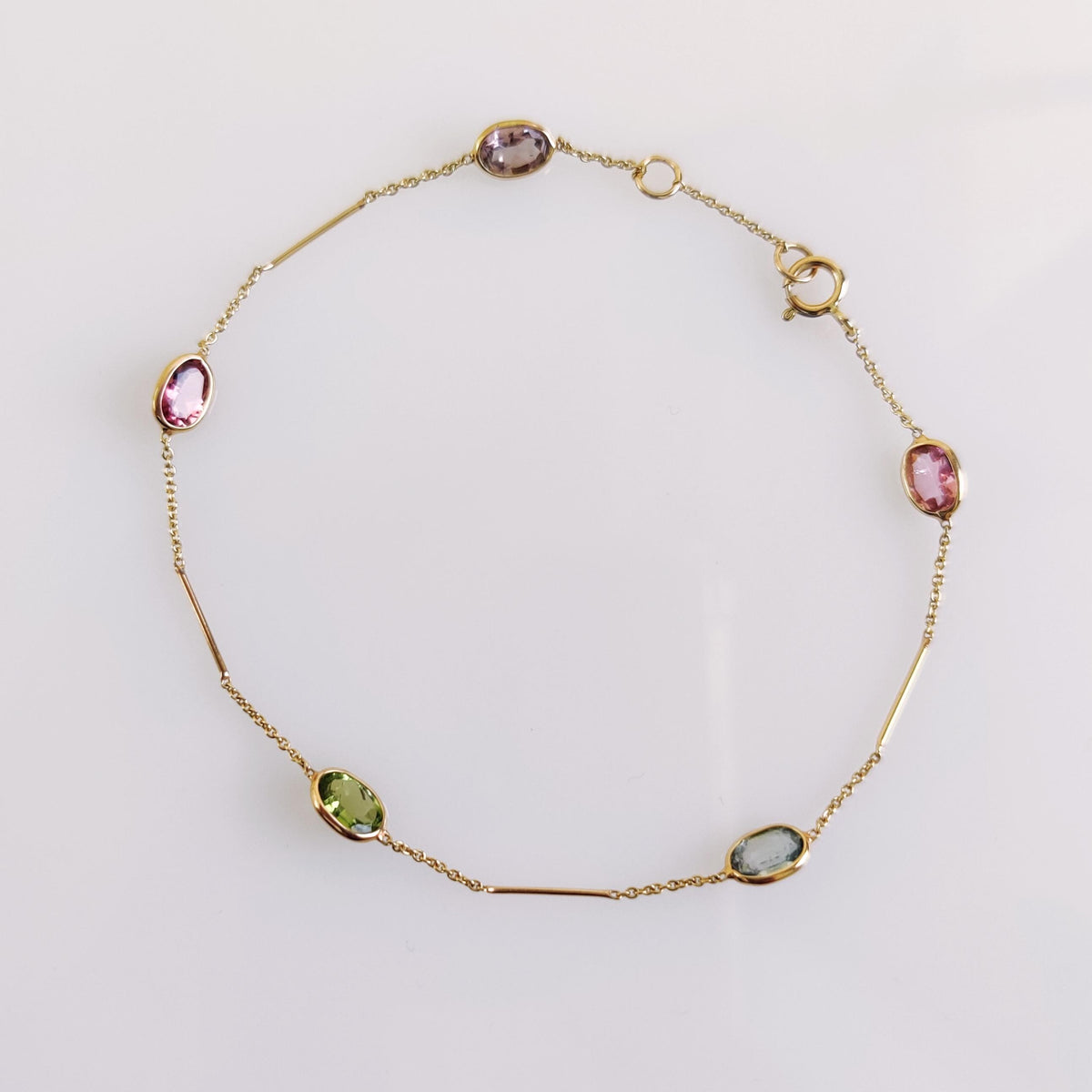 14K Solid Yellow Gold Natural Multi-Tourmaline Bezel Bracelet, October Birthstone Jewelry, Christmas Present