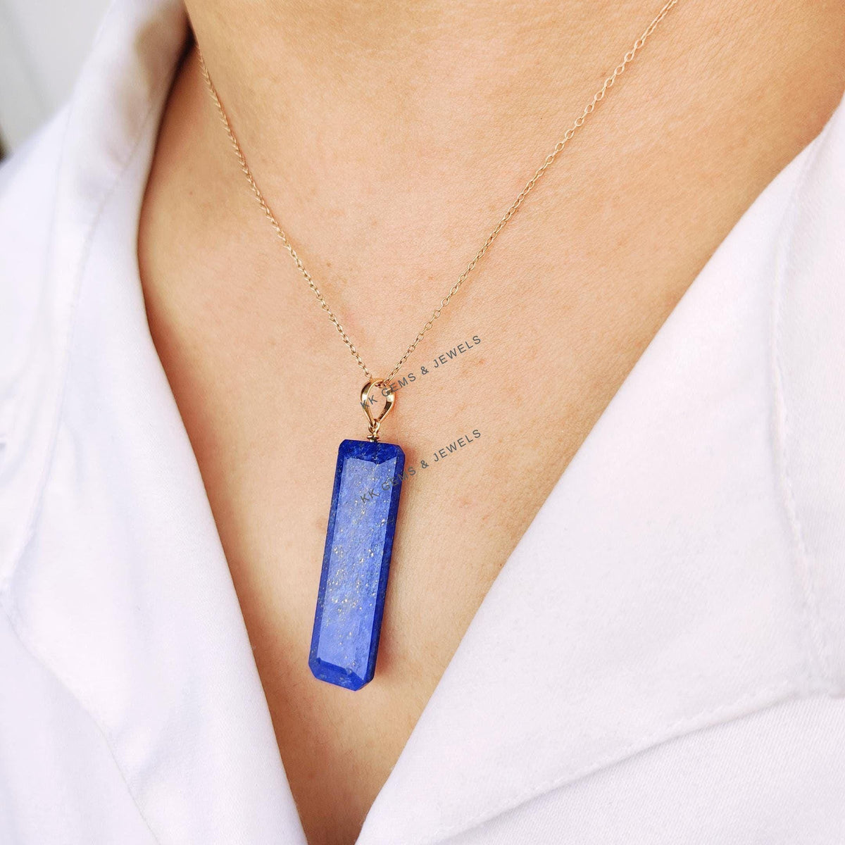 14K Solid Yellow Gold Natural Lapis Lazuli Pendant, September Birthstone, Christmas Present