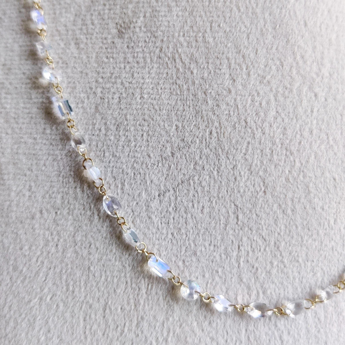 14K Solid Yellow Gold Natural Rainbow Moonstone Drill Necklace, Wedding Present, June Birthstone, Moonstone Jewelry