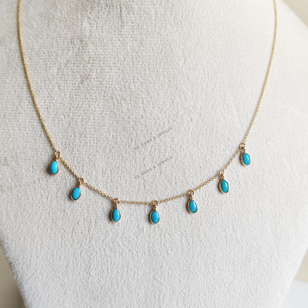 14K Solid Yellow Gold Natural Turquoise Bezel Necklace, December Birthstone Jewelry, Christmas Present