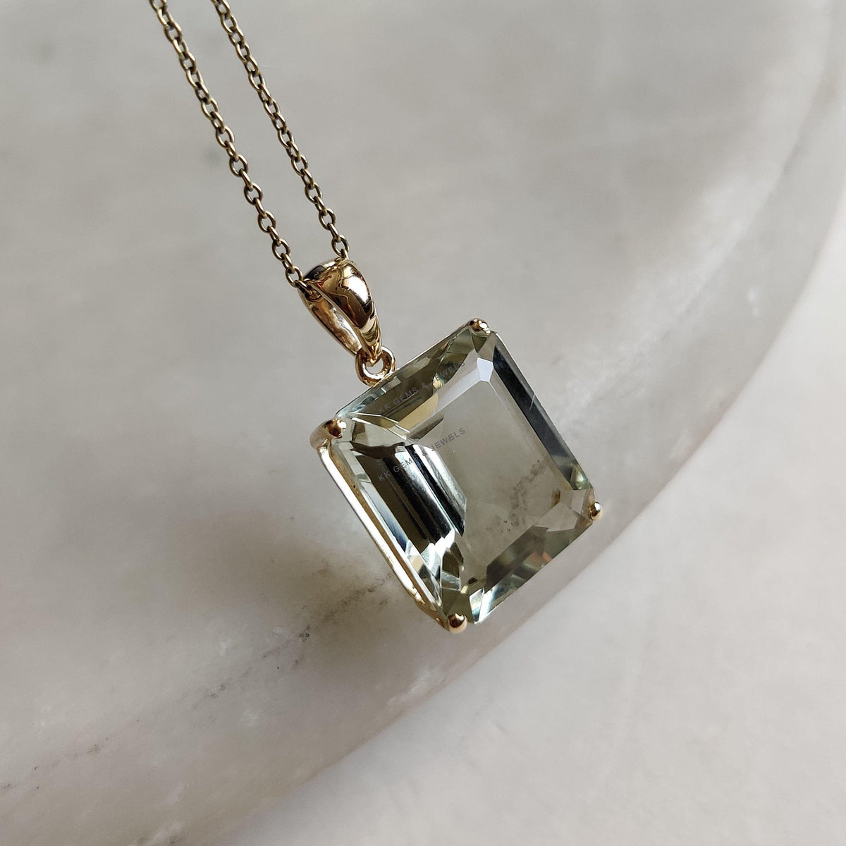14K Solid Yellow Gold Natural Green Amethyst Octagon Pendant, February Birthstone, Christmas Present