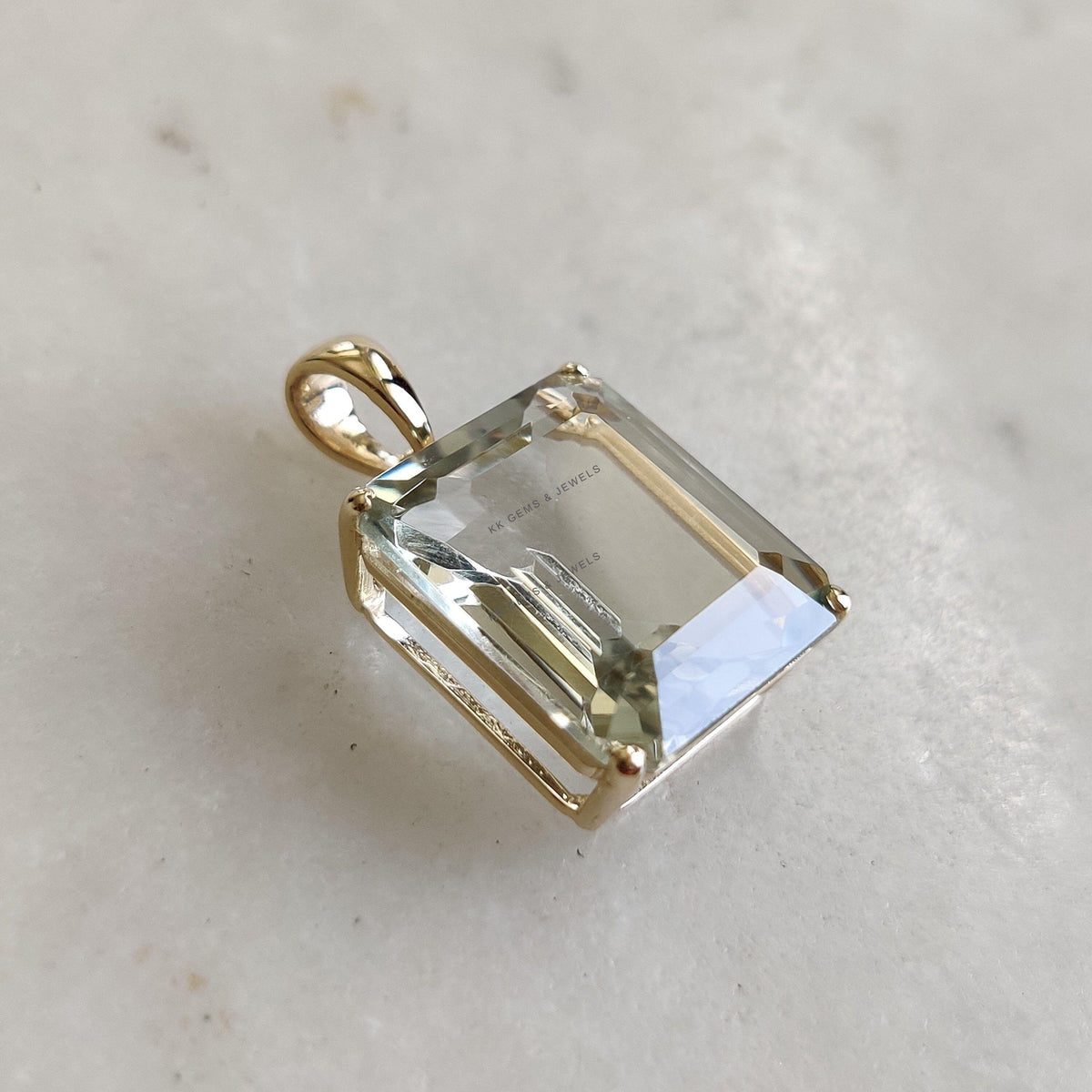 14K Solid Yellow Gold Natural Green Amethyst Octagon Pendant, February Birthstone, Christmas Present