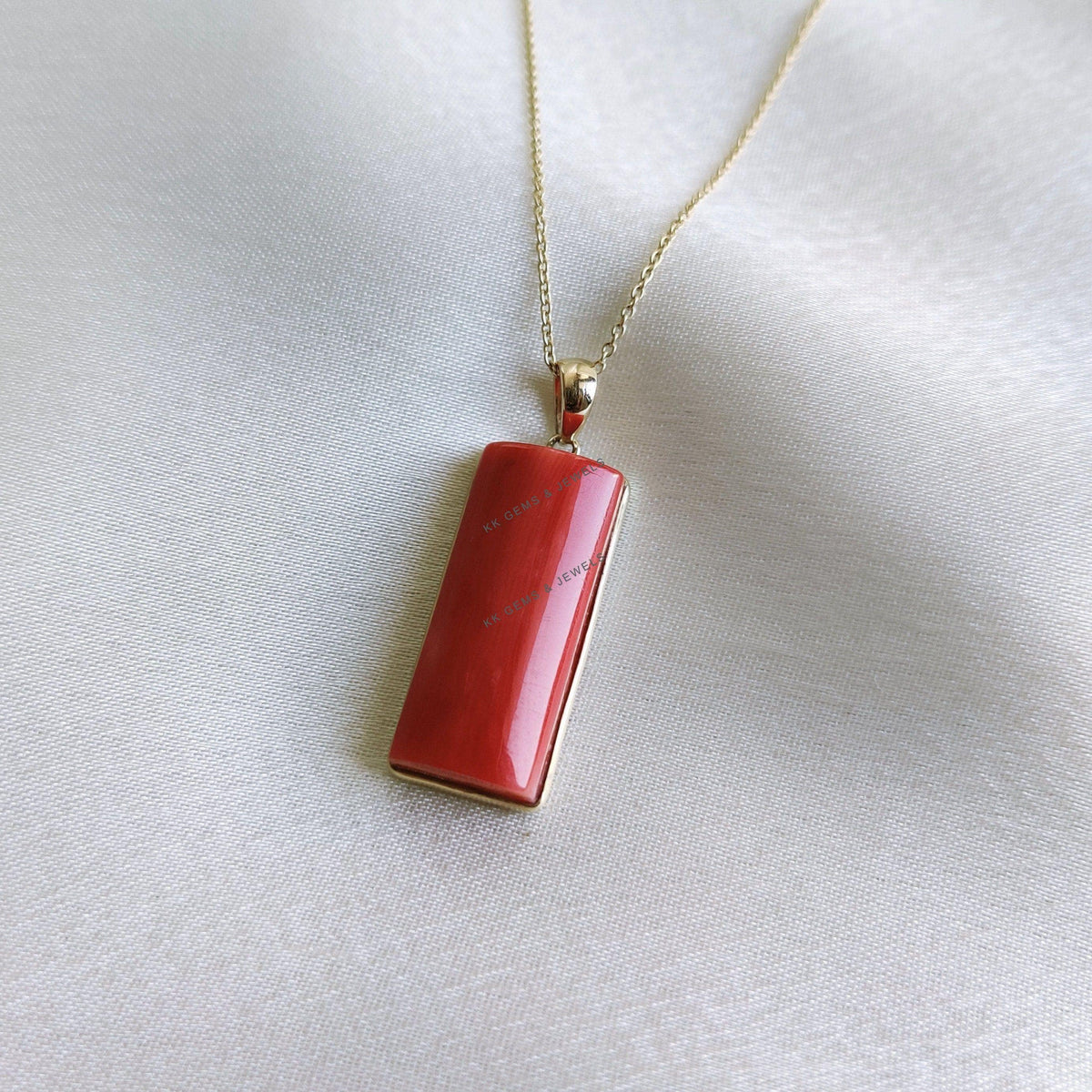 Natural Coral Pendant, 14K Solid Yellow Gold Bezel Pendant, April Birthstone, Christmas Present